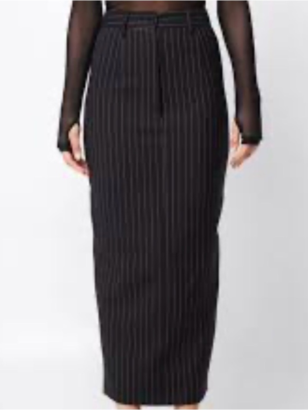 High-Waist Black Pinstripe Pencil Skirt - Tailored #58